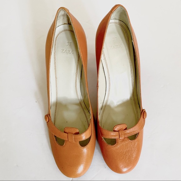ZARA MARY JANE STRAP HEEL MADE IN SPAIN IN ORANGE ALTERNATIVE VINTAGE HEEL SHOES - Picture 10 of 16